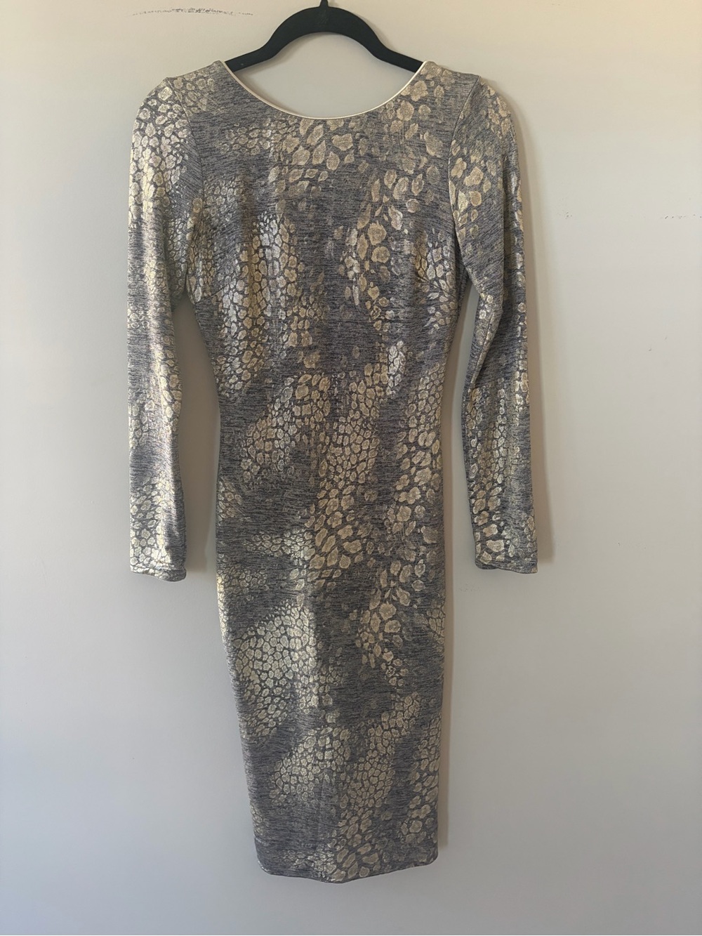 Dress the Population-Metallic Gold and Gray Snake-Print Bodycon Dress